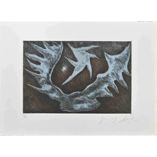 Composition is an original print realized by Pericle Fazzini in the 1970s. Original Etching. Hand-signed by the artist on...