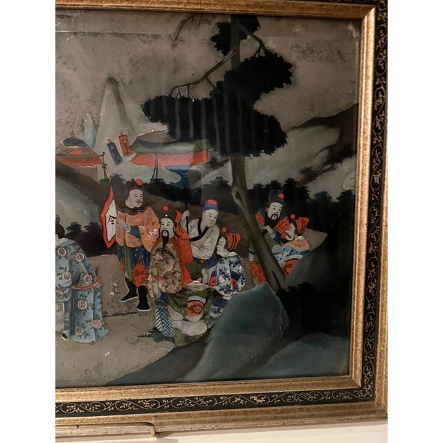 Late 18th Century 18th Century Chinese Reverse Figurative Landscape Panting on Glass, Framed For Sale - Image 5 of 11