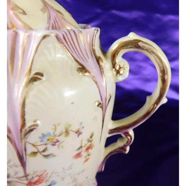 Green 1930s Boho Chic Green and Purple Floral Teapot, Creamer, Milk Jug For Sale - Image 8 of 12