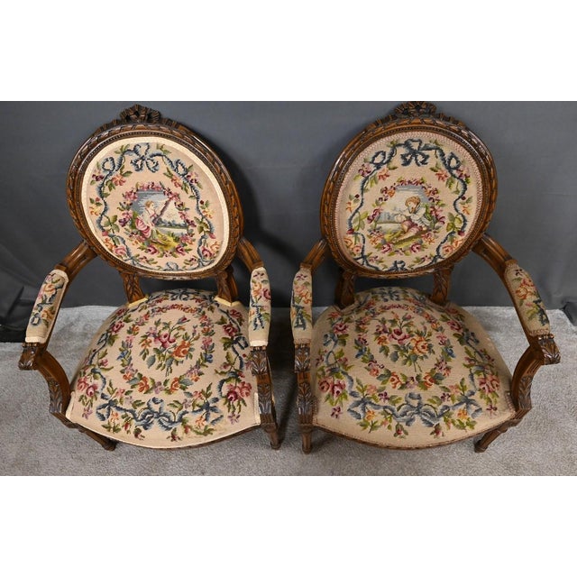 Wood Louis XVI Style Beechwood Armchairs, Early 20th Century, Set of 2 For Sale - Image 7 of 18