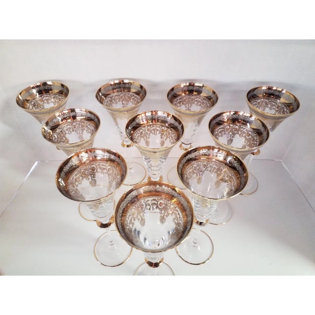 Italian 1990s Russian Crystal Glasses 24k Embossing - Set of 10 For Sale - Image 3 of 4