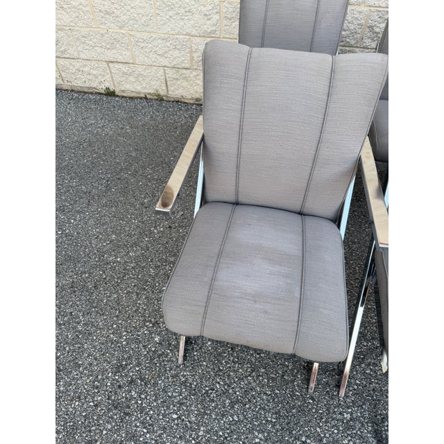 Gray 1980s Postmodern Upholstered Cantilever Chairs With Chrome Finish - Set of 6 For Sale - Image 8 of 10