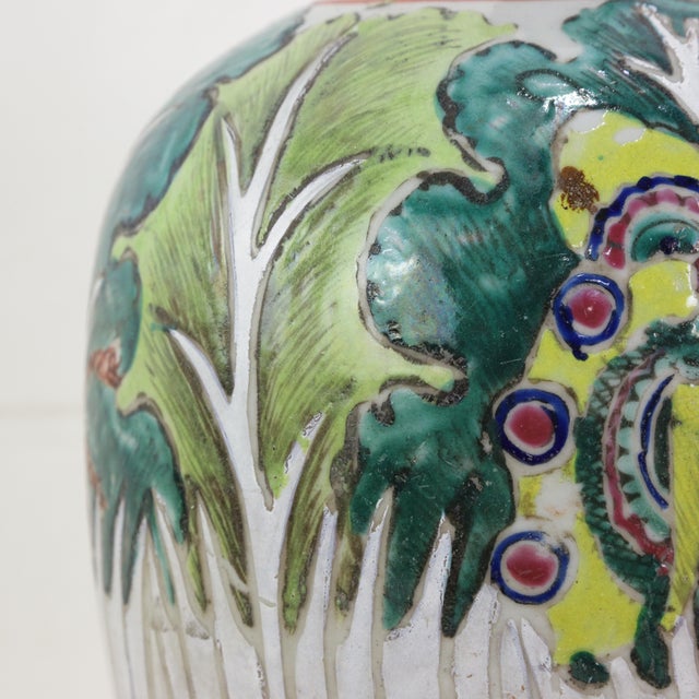 Antique Chinese Famille Rose Bok Choy Porcelain Table Lamp With Cabbage Leaf and Butterfly Motif For Sale - Image 11 of 16