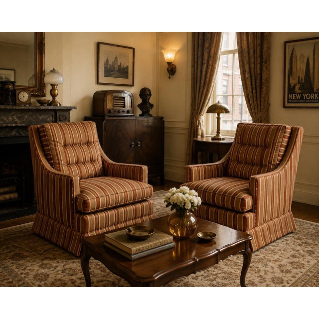 Textile Pair of 1940’s Striped Club Chairs For Sale - Image 7 of 7