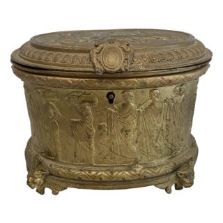 A.b. Paris French 19th Century Gold Repousse Neoclassical Jewelry Casket Box With Original Key For Sale