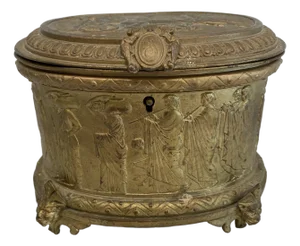 A.b. Paris French 19th Century Gold Repousse Neoclassical Jewelry Casket Box With Original Key