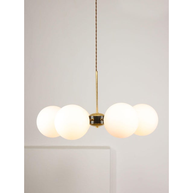 Vintage Italian Six-Arm Sputnik Chandelier with Opaline Shades For Sale - Image 13 of 18