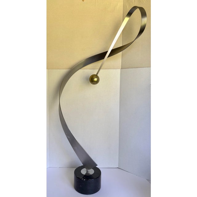Silver 1975 Signed Curtis Jeré Brass & Mixed Metal Abstract Ribbon Sculpture For Sale - Image 8 of 11