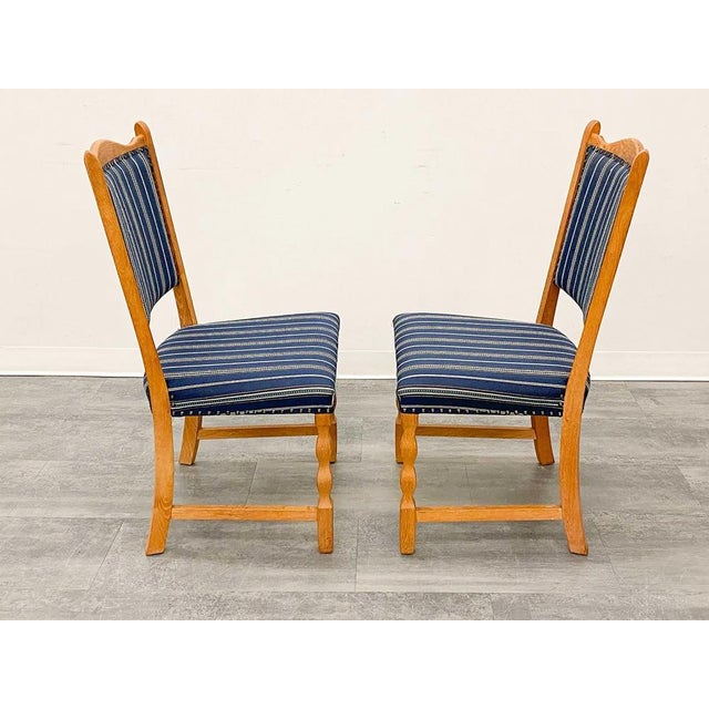 Wood 6 Blue Danish Modern Oak Dining Chairs Set Circa 1960's. For Sale - Image 7 of 12