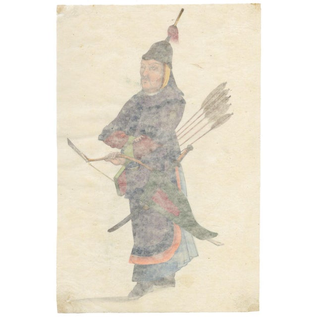Canton School Artist, Archer Soldier, 18th Century, Gouache on Paper For Sale - Image 5 of 7