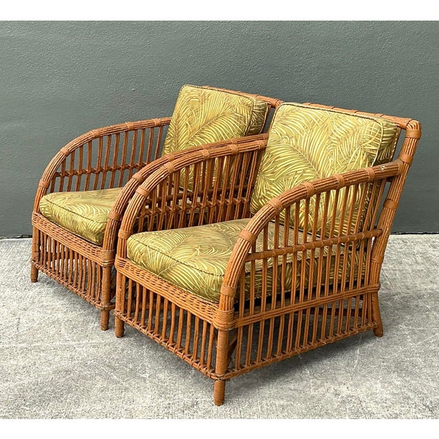 Late 20th Century Vintage Stick Rattan Lounge Chairs - A Pair For Sale - Image 5 of 12