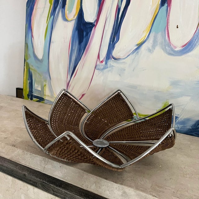 Vintage Wicker and Metal Decorative Bowl For Sale - Image 9 of 9