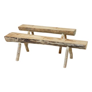 Scandinavian Handmade Log Benches, 1950, Set of 2 For Sale