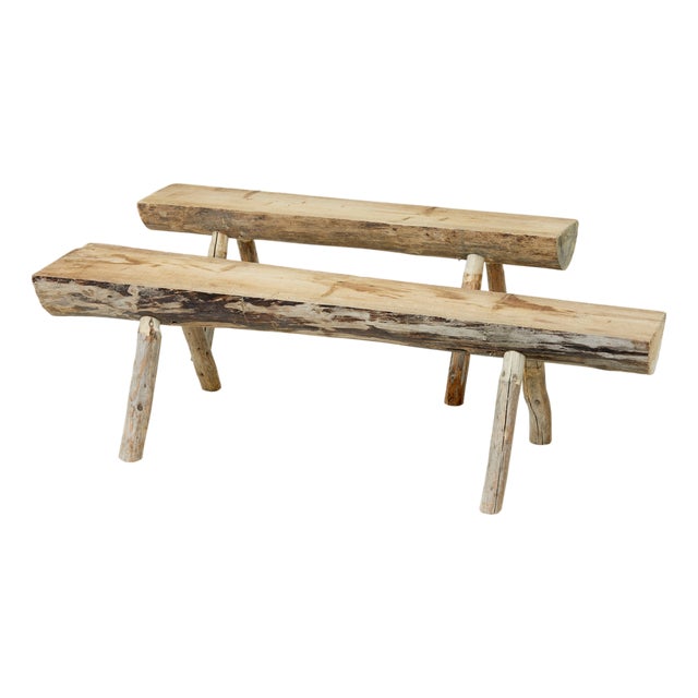 Scandinavian Handmade Log Benches, 1950, Set of 2 For Sale