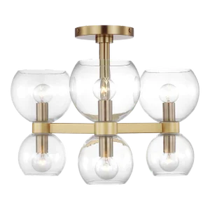 Kate Spade by Visual Comfort Studio Londyn Semi Flush Mount, Burnished Brass & Clear Glass
