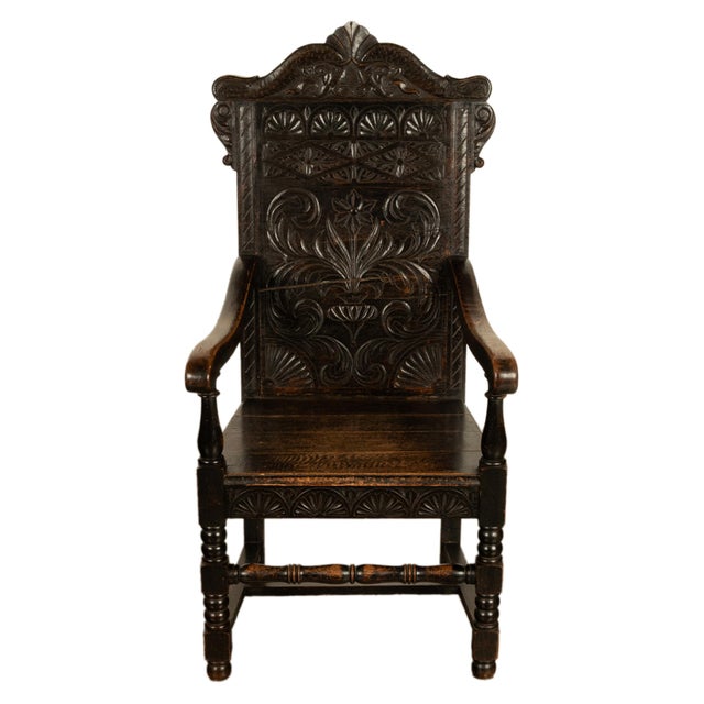 Antique 17th Century English Charles II Oak Carved Wainscot Armchair 1680 For Sale - Image 10 of 13