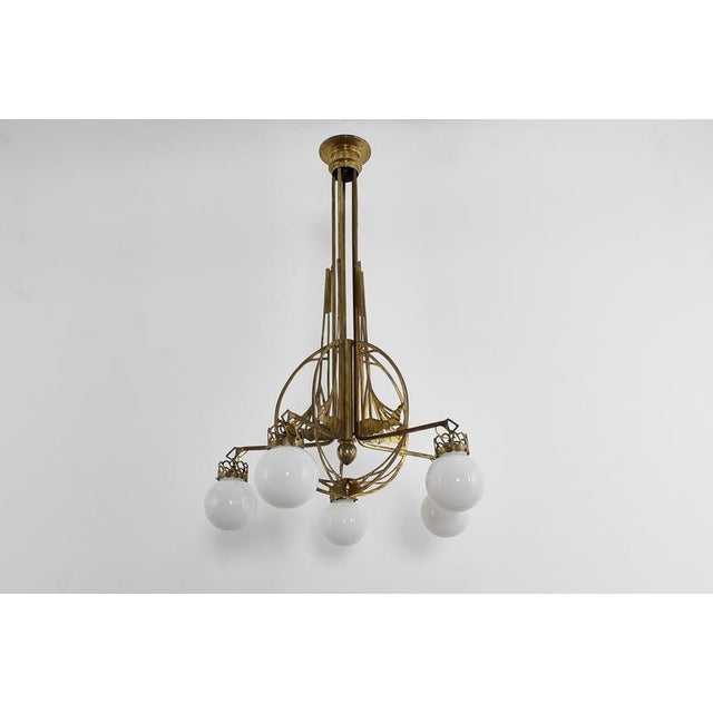 Art Nouveau Liberty Style Brass and Glass Chandelier Late Xix Sec Austria For Sale - Image 9 of 17