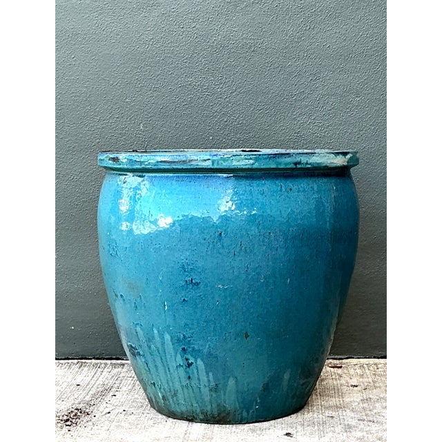 Vintage Blue Glazed Ceramic Planter For Sale - Image 9 of 12