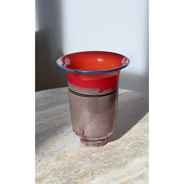 Contemporary 2006 Studio Paran Handblown Vase, Red Orange With Silver Leaf For Sale - Image 3 of 5
