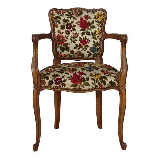 Louis XV Style Convertible Armchair with Brocade Fabric, 1950s For Sale