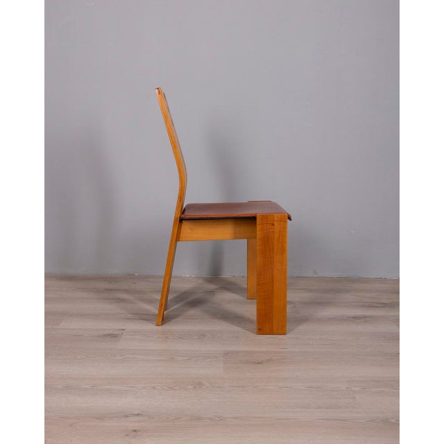 1950s Vintage Italian Wood and Leather Chairs, 1950s, Set of 4 For Sale - Image 5 of 13