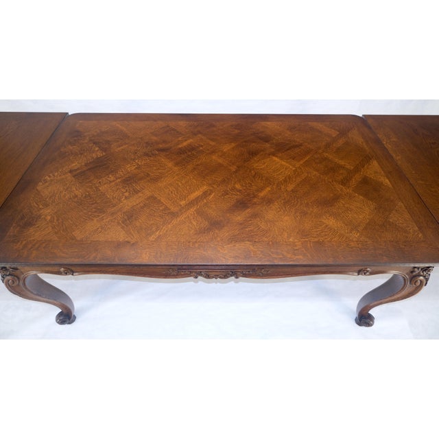 Carved Oak Country French Refractory Parquetry Dining Table Table 2x29" Leaves For Sale - Image 9 of 14