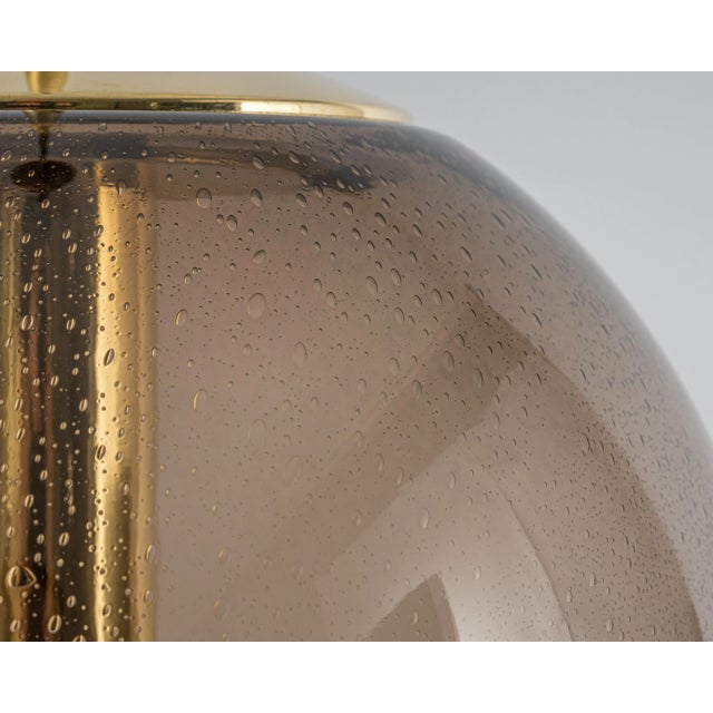 1970s Large Smoky Glass Ball and Brass Pendant Lamp from Limburg, Germany, 1970s For Sale - Image 5 of 13