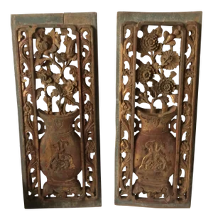 Carved Wood Chinese Panels - A Pair