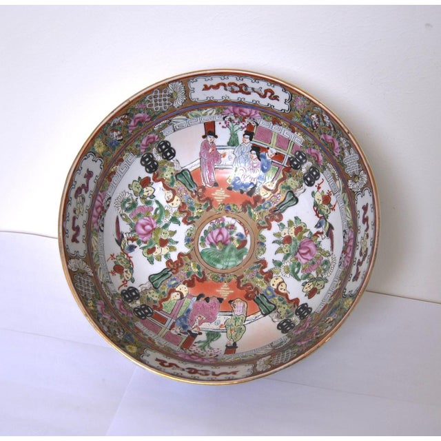 Late 19th Century Late 19th Century Cantonese Famille Rose Punch Bowl With Qianlong Reign Mark For Sale - Image 5 of 9