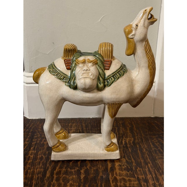 Large Vintage Chinese Tang-Style Crackle Glaze Ceramic Camel Sculpture For Sale - Image 13 of 18