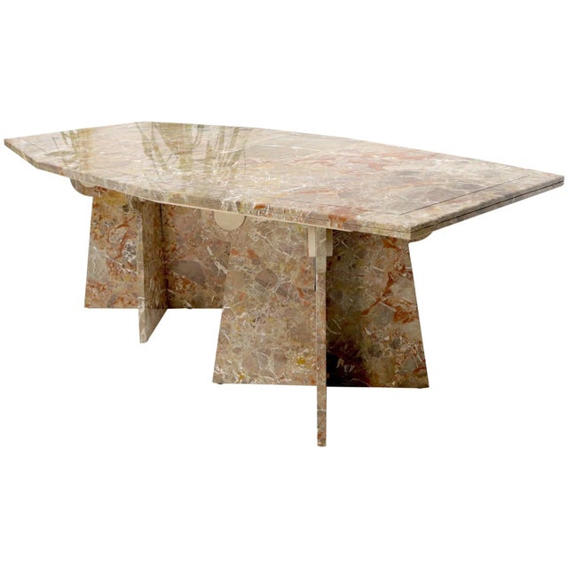Large Marble Boat Shape Top Dining Conference Table on Cross Shape Bases For Sale - Image 13 of 13