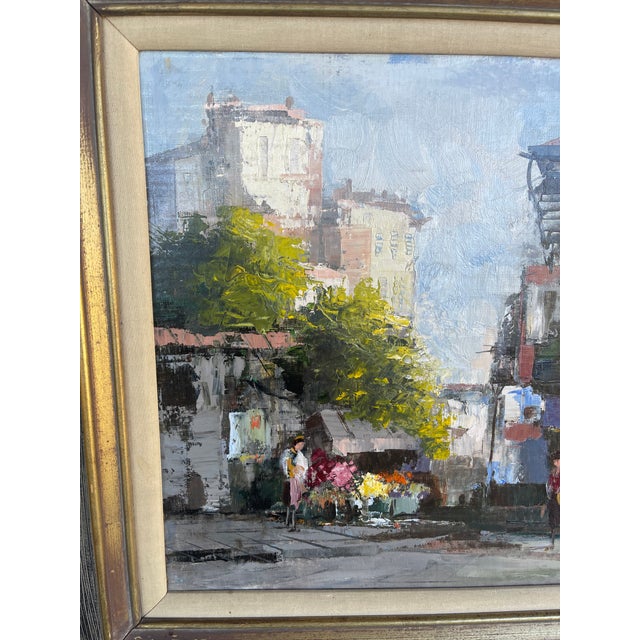 Spectacular colorful and vibrant scene of a smaller French town c1950. Artist captured a glimpse of the easy life in the...