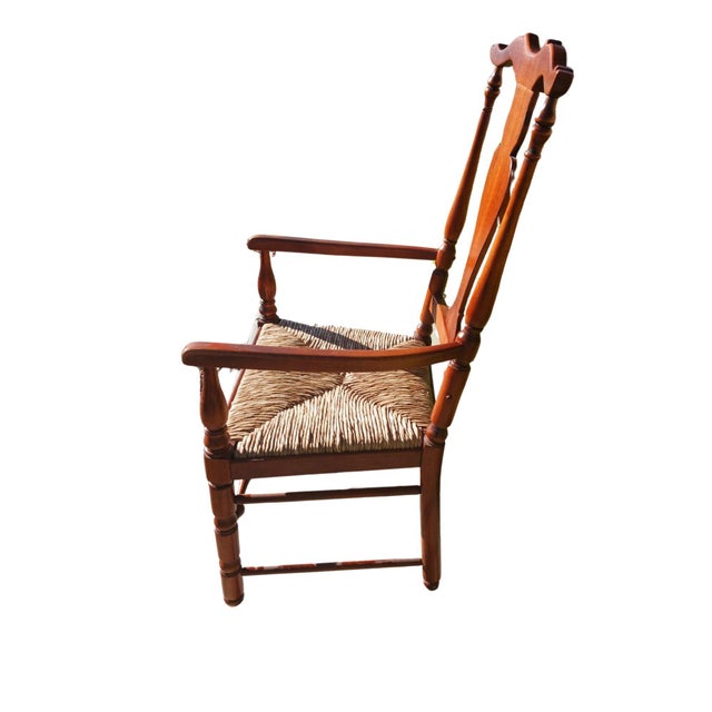 Wood Early 20th Century Vintage Fiddle Back Rush Seat Armchair For Sale - Image 7 of 7