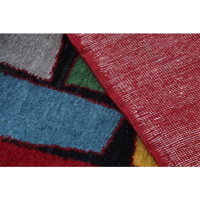 Textile Vintage Zeki Müren Rug in Red With Colorful Geometric Patterns, From Rug & Kilim For Sale - Image 7 of 8