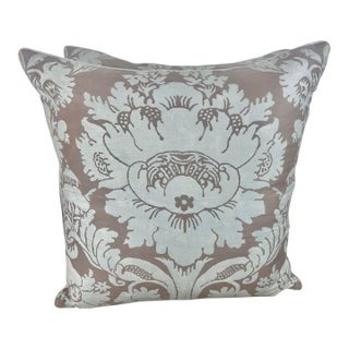 Pair of Authentic Blue & Gray Fortuny Pillows For Sale