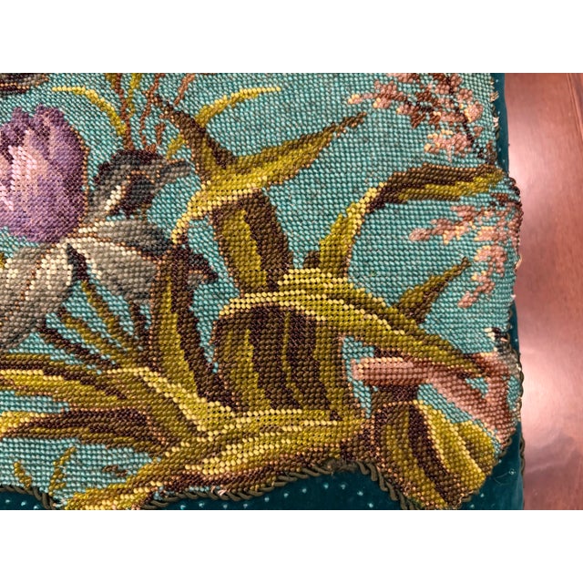 Victorian Pair of Exquisite Antique Victorian-Style Beaded Needlepoint & Velvet Pillows For Sale - Image 3 of 11