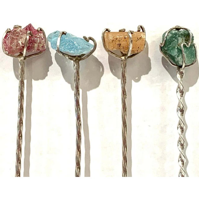 Modern Late 20th Century Modern Sterling '.800 Silver' & Multicolored Quartz Ice Tea Spoons - Set of 12 For Sale - Image 3 of 12