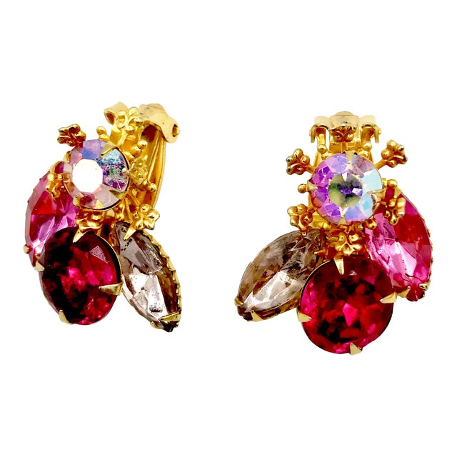 1950s Aurora Borealis Clip-On Earrings by Beau Jewels - 2 Pieces For Sale