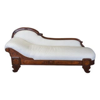 Antique Victorian Walnut Burl Récamier Chaise Lounge Fainting Couch Sleeper Sofa For Sale