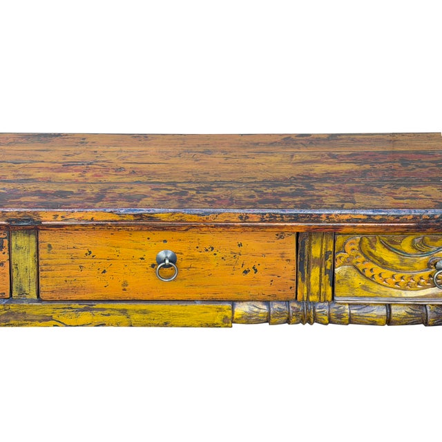 Vintage Chinese Orange Yellow Long Dragon Carving Console Table For Sale - Image 16 of 18