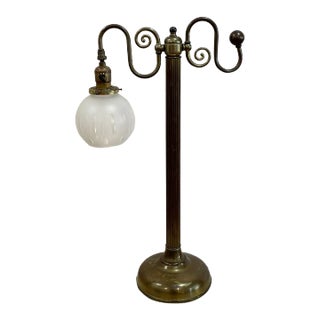 Art Deco 1920s Scrolled Brass/Glass Desk Lamp For Sale