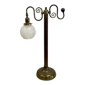 Art Deco 1920s Scrolled Brass/Glass Desk Lamp