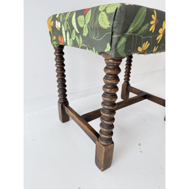 19th Century Rustic Farmhouse Bobbin Turned Ottoman with Upholstered Seat For Sale - Image 6 of 13