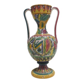 Vintage Orvieto Hand-Painted Italian Majolica Vase For Sale