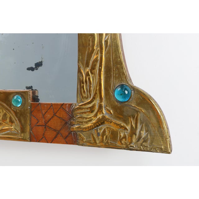 Art Nouveau Mirror in Brass and Glass from A.H. Villaket, France, 1910s For Sale - Image 4 of 14