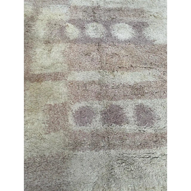 Very beautiful mid century Scandinavian modern rug with a nice design and beautiful light colors, hand turfed with wool...