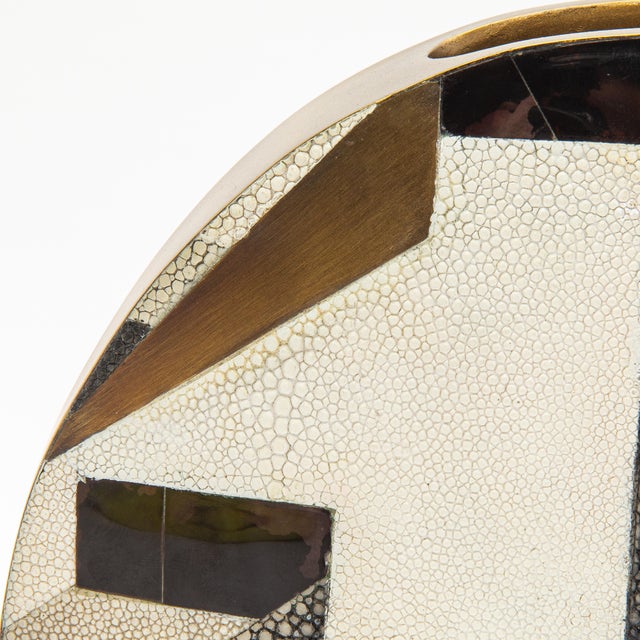 Modern Vase in Shagreen With Black Shell and Brass Details by R&y Augousti For Sale In Los Angeles - Image 6 of 6