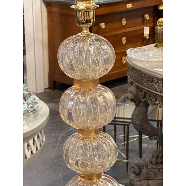 Early 21st Century Pair of Modern Pink Opalescent Murano Glass Lamps For Sale - Image 5 of 7