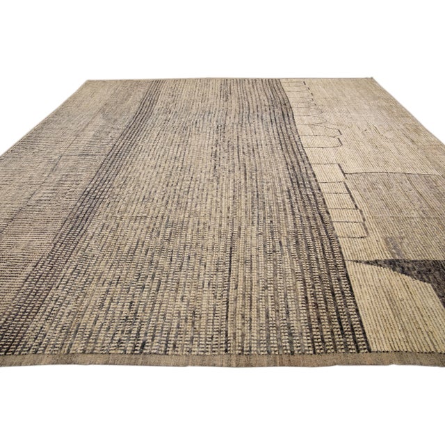 2020s Modern Moroccan Bohemian Style Handmade Beige Square Wool Rug For Sale - Image 5 of 10
