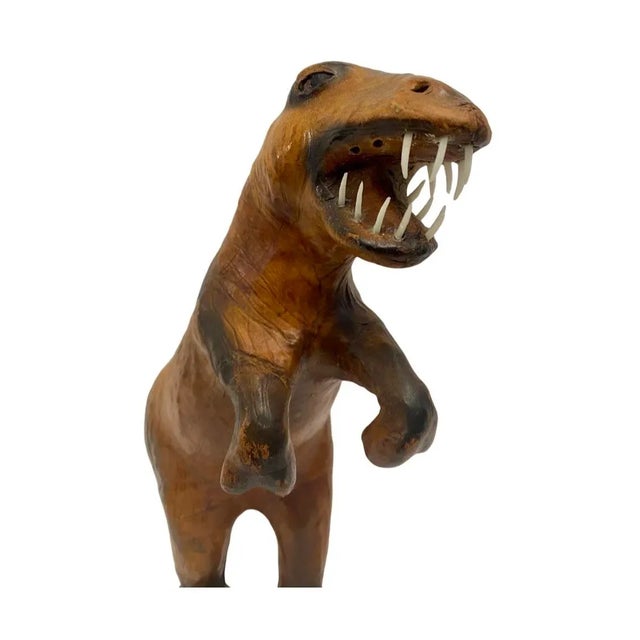 1970s Vintage Brown Leather Wrapped T-Rex Dinosaur Statue For Sale - Image 5 of 8